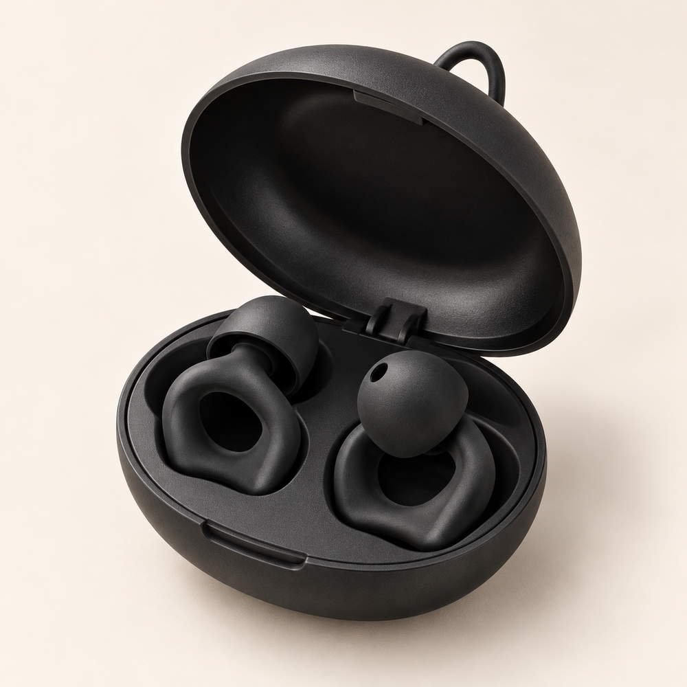 Elvira Earplugs in their storage case